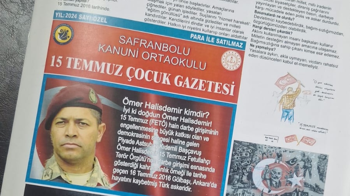 15 TEMMUZ ÇOCUK GAZETESİ YAYINDA